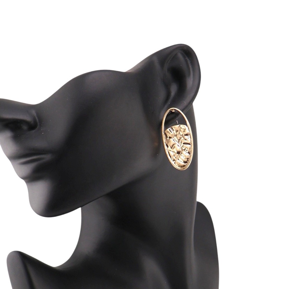 The Sak Gold Oval Hoop Earrings Hammered Texture Recycled Metal Boho NWT